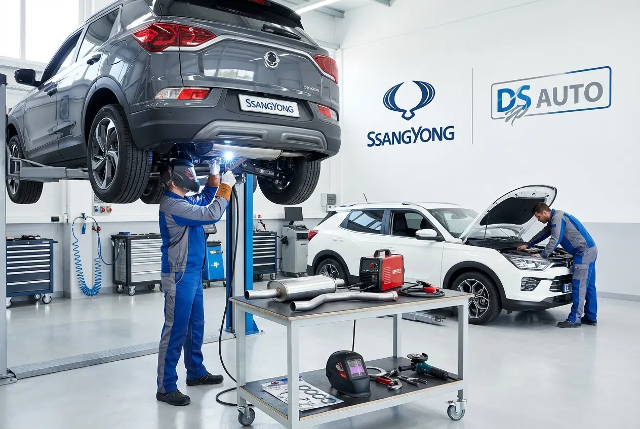 Ремонт глушителя с помощью сварки в автосервисе DS Auto Жуковский – качественное восстановление выхлопной системы SsangYong
