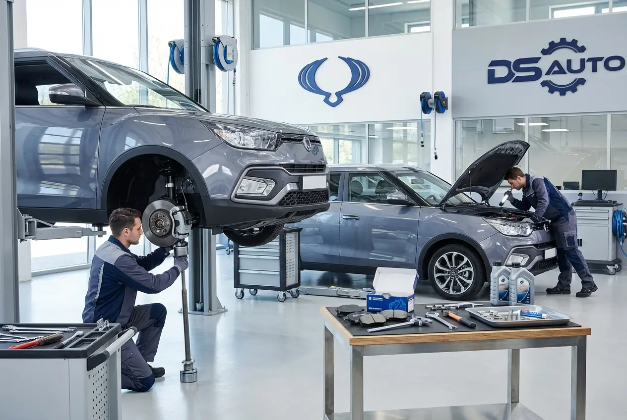 Процесс замены передних тормозных колодок SsangYong в автосервисе DS Auto в Жуковском
